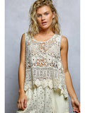 Round Neck Sleeveless Crochet Scalloped Top