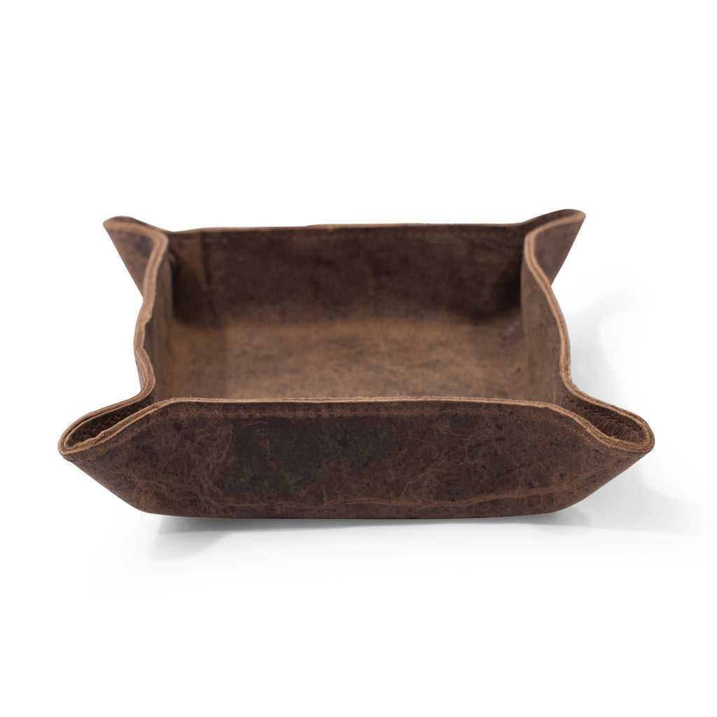 ***Distressed Brown Leather Catchall - 6" x 6" x 2"