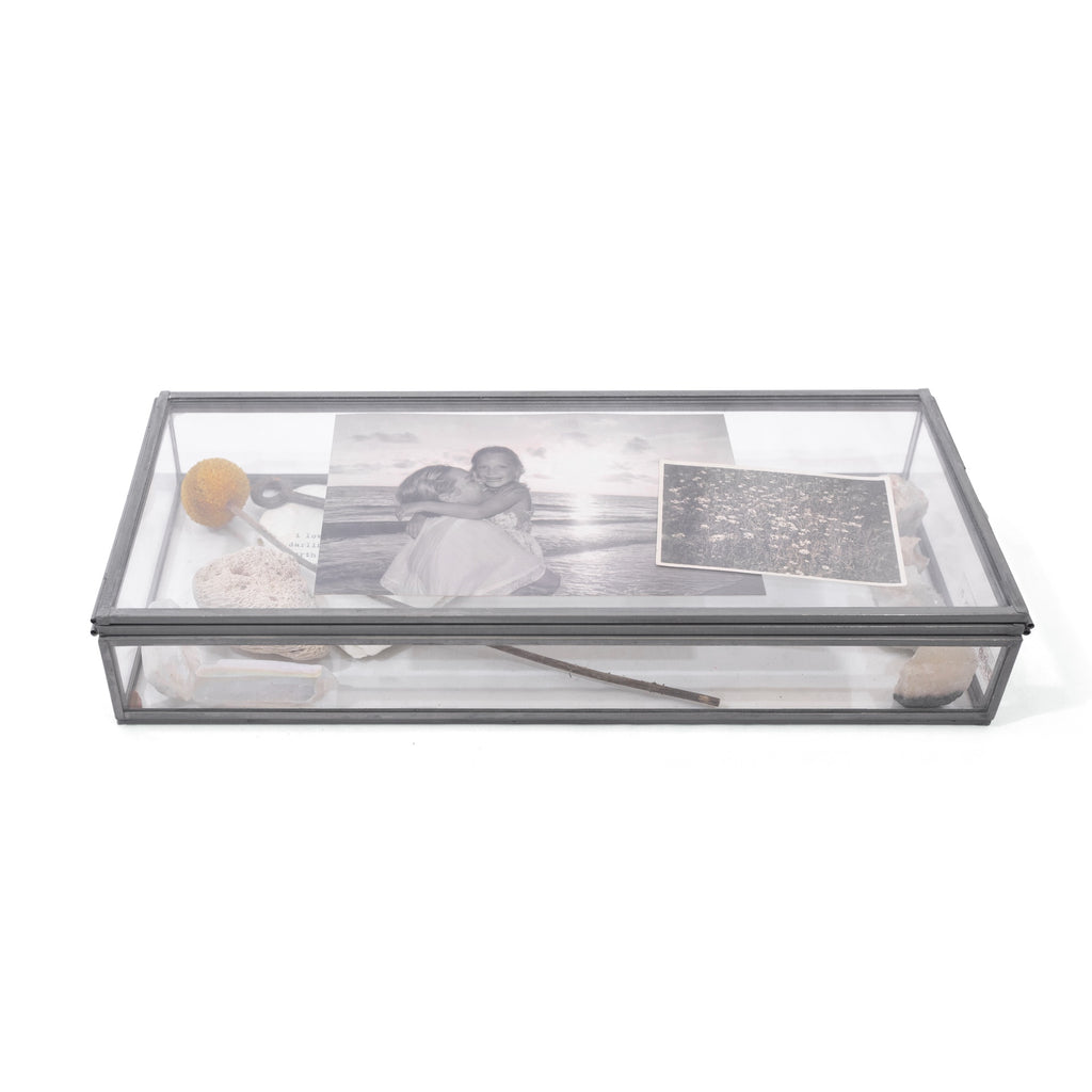 ***Skinny Rectangle Glass And Zinc Memory Box - 12x5x2