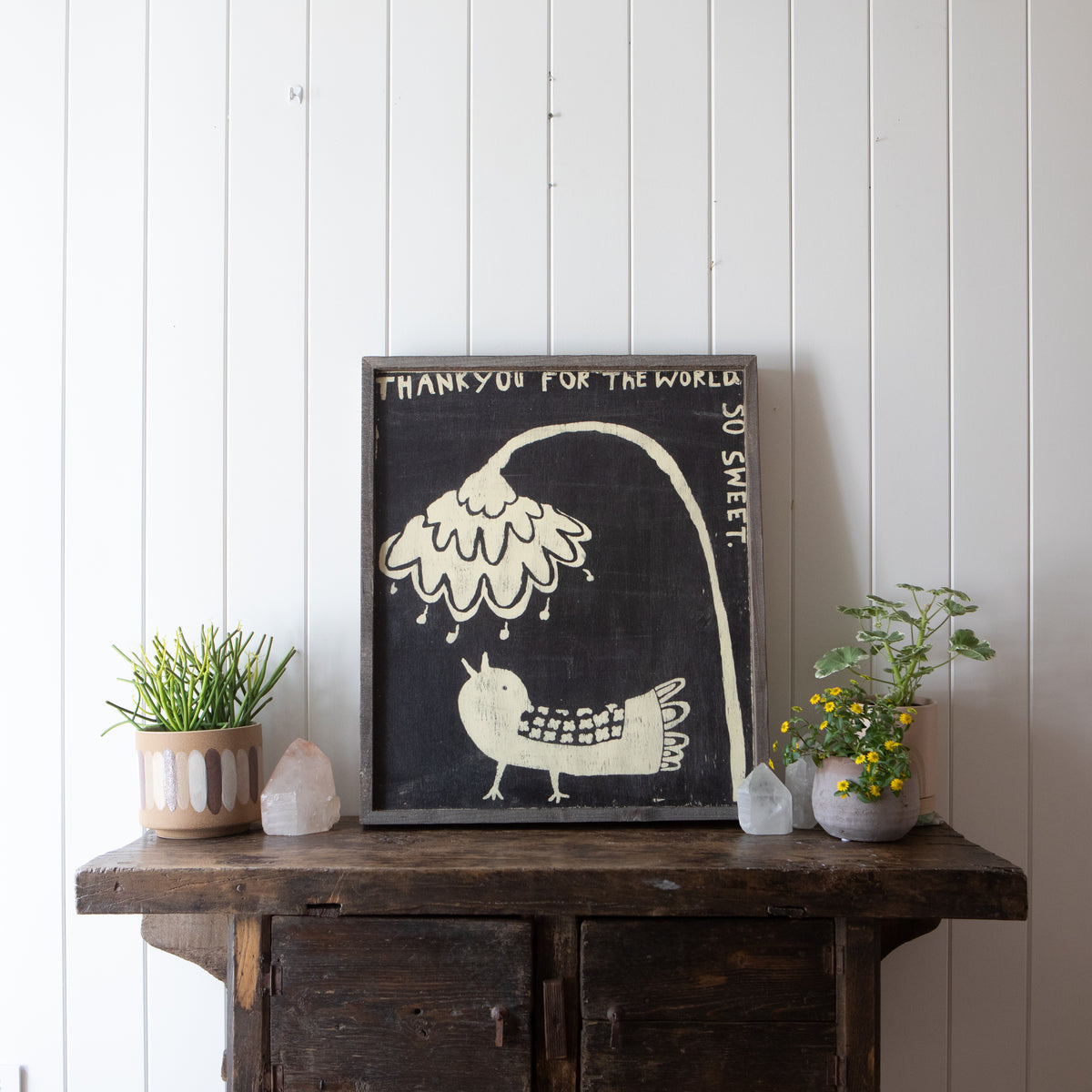 Thank You Bird Art Print - Grey Wood