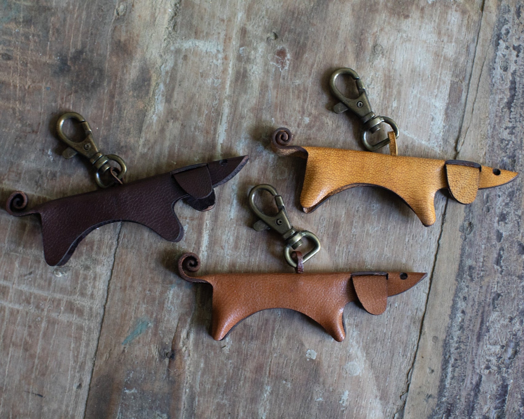 Chocolate Dachshund Leather Keychain