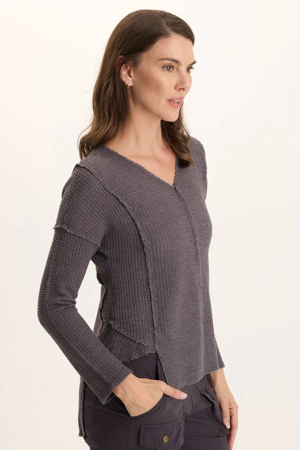 Arnie Thermal Asymmetrical Hem V-Neck Top