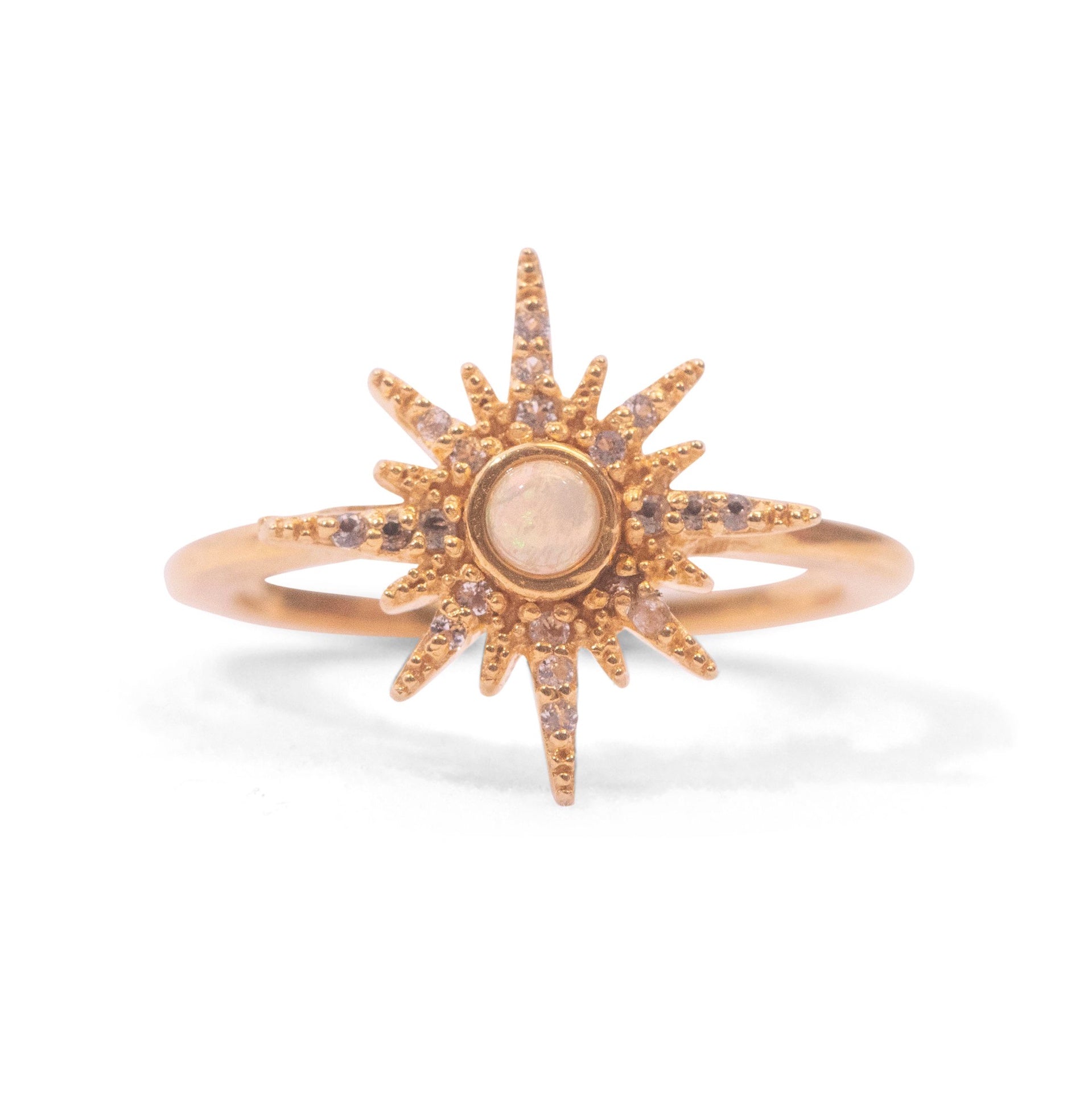 ***Starburst with Opal Open Ring- Gold Plated Brass