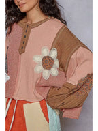 Round Neck Cut and Sew Patch Oversized Knit Top