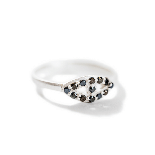 ***Sterling Silver Ring with Black Zircon Stones - Size