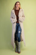 Shaggy Trim Cardigan with Hood - Latte