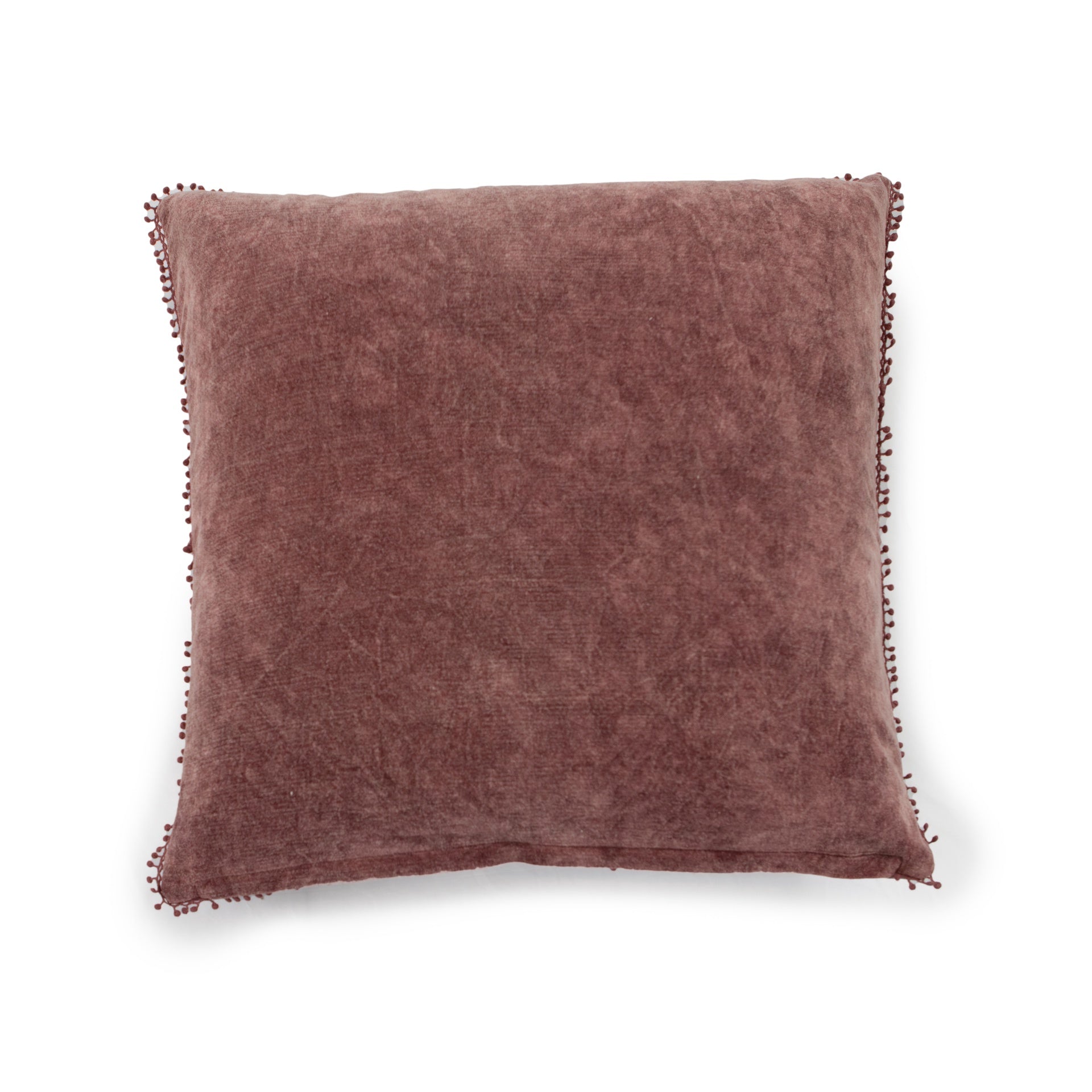 ***Mauve Velvet Pillow With Poms - 22"x22