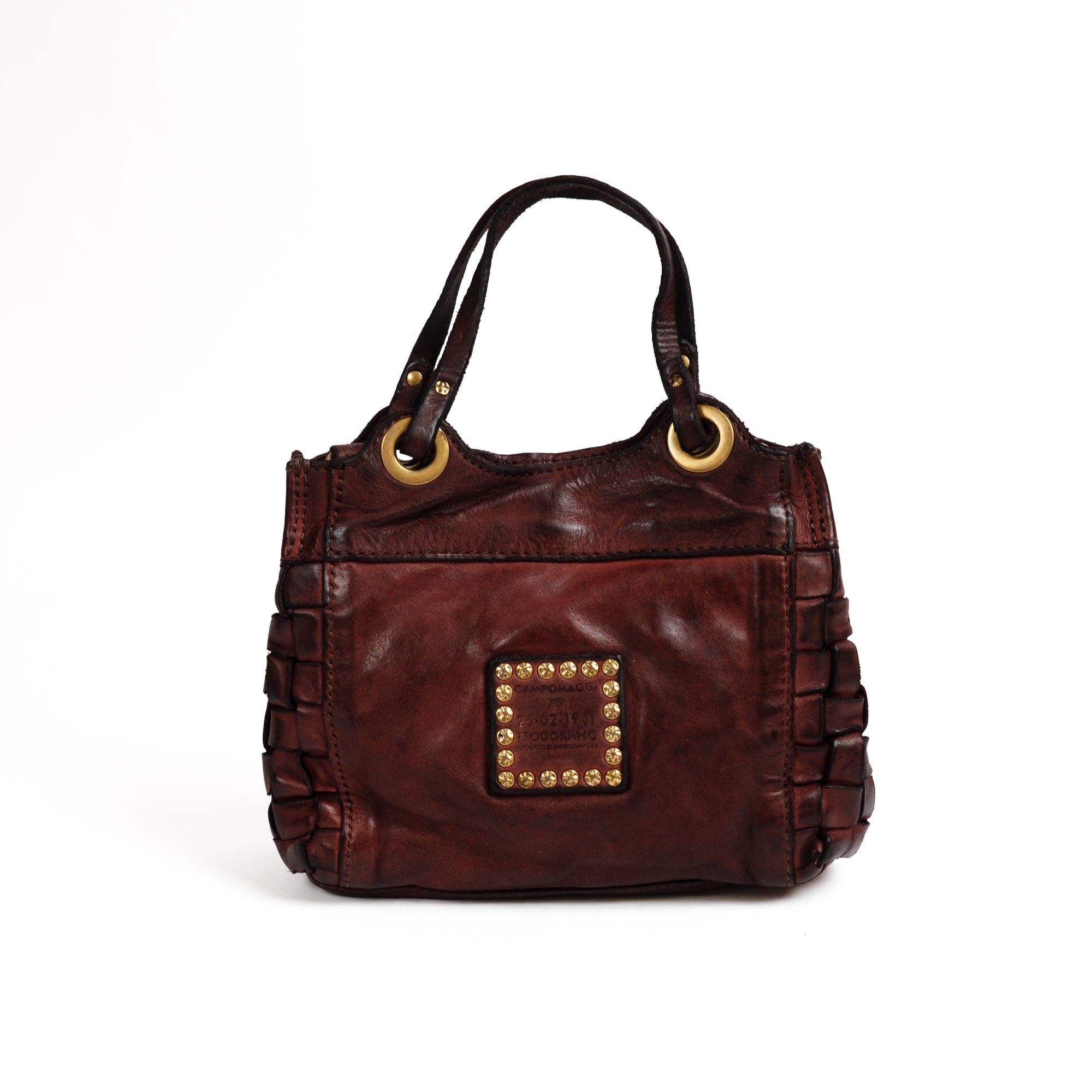 Shopping Bag in Woven Cowhide, Burgundy