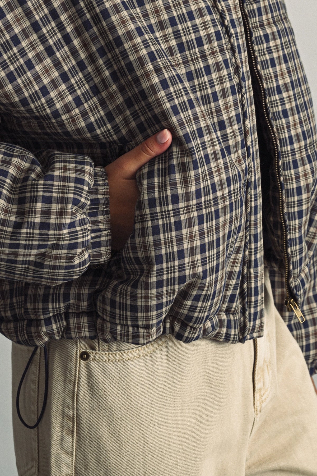 Plaid High-Neck Cropped Puffer Jacket