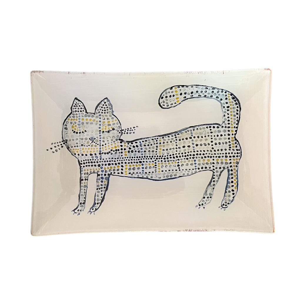 Mr. Cat Large Rectangular Decoupage Plate - 8.5" x 5.75"