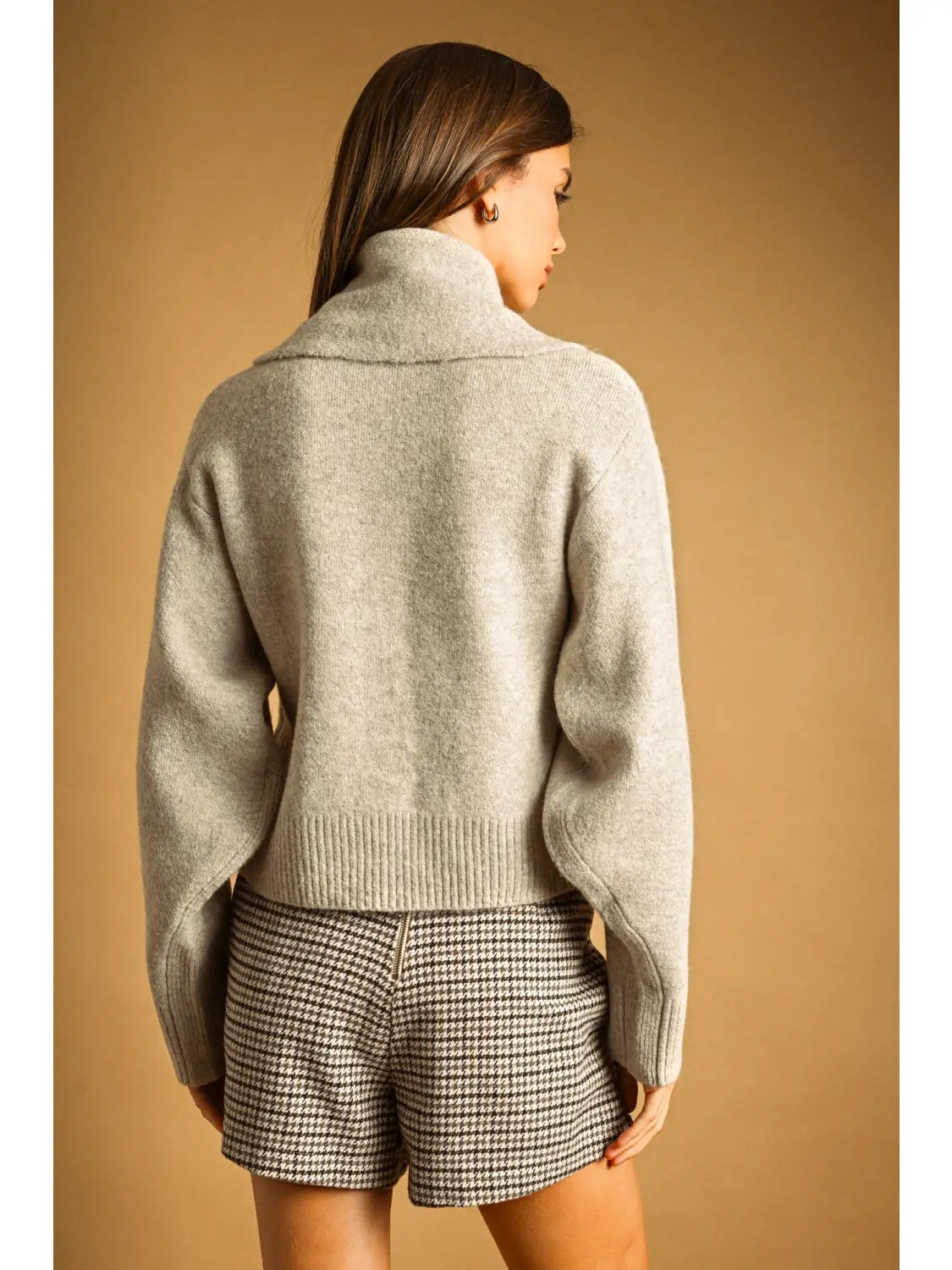 Button Front Sweater Jacket with Tied Collar in Oatmeal