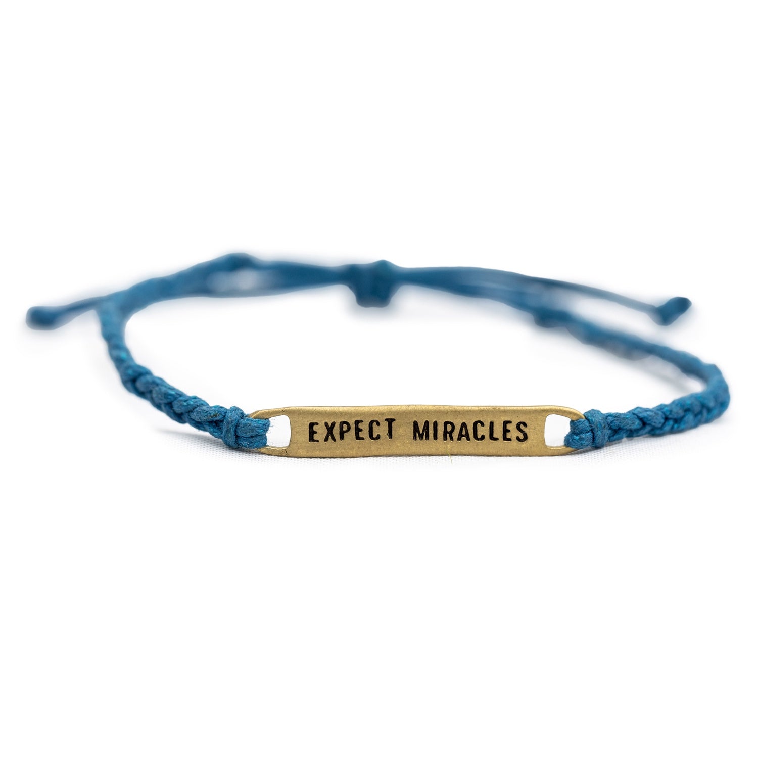 ***Brass Expect Miracles Braided Bracelet - Blue - Adjustable