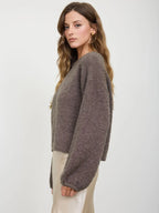 Long Sleeve Fuzzy Knit Sweater - Mocha