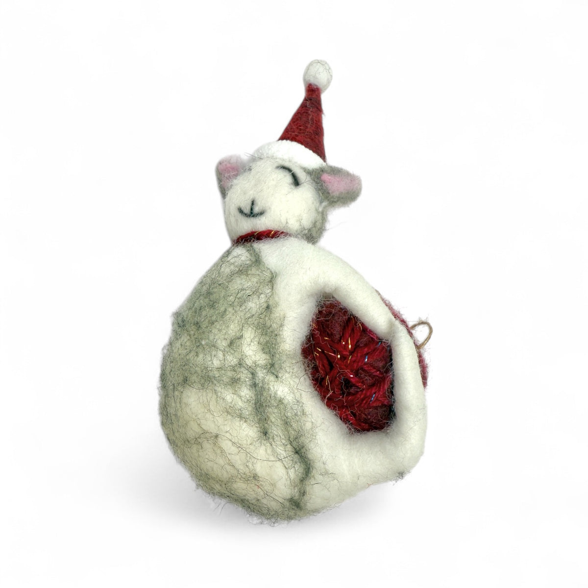Grey & white with santa hat & red yarn - Clutter of Cats