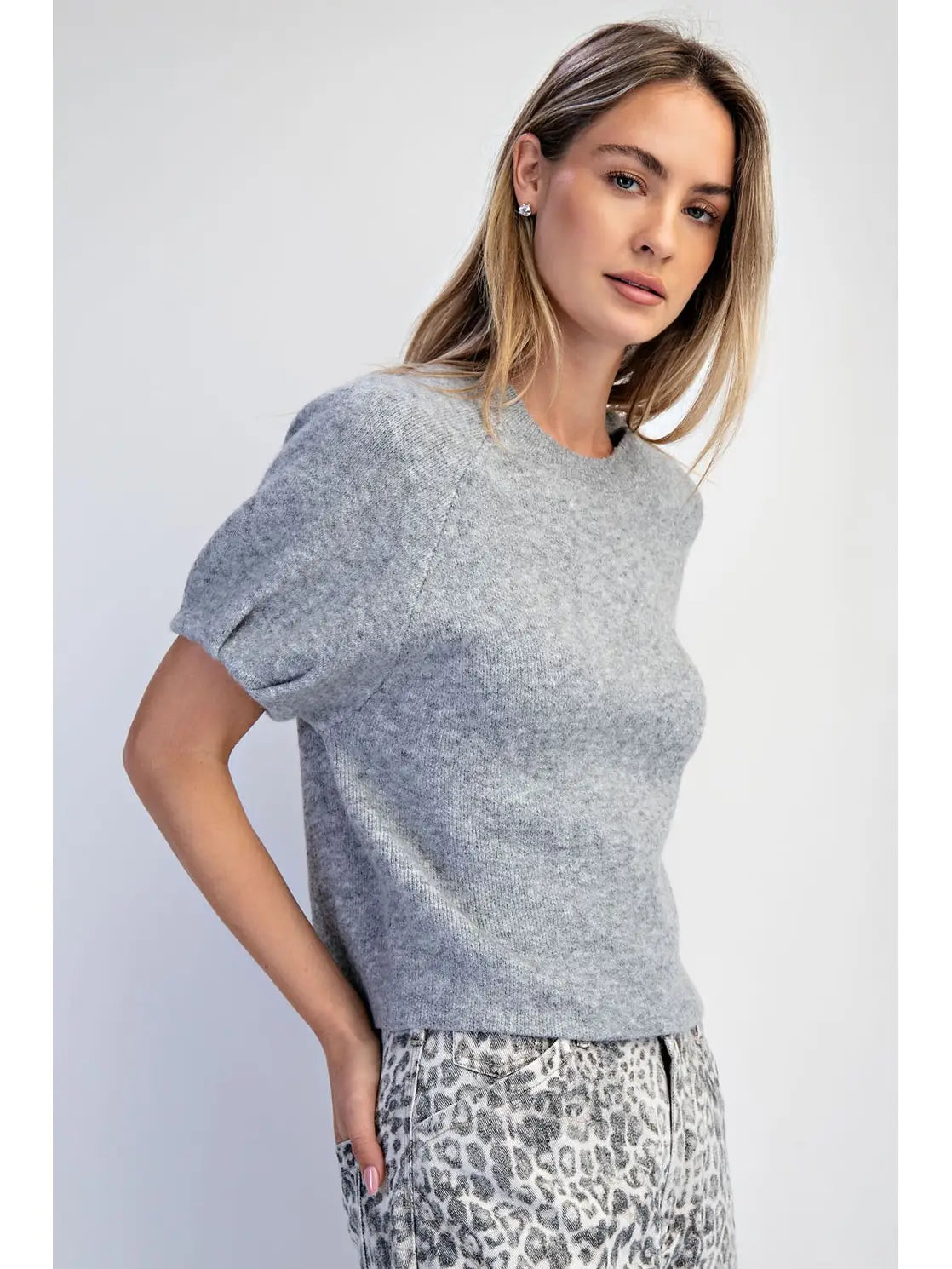 Raglan Puff Sleeve Sweater in Heather Grey