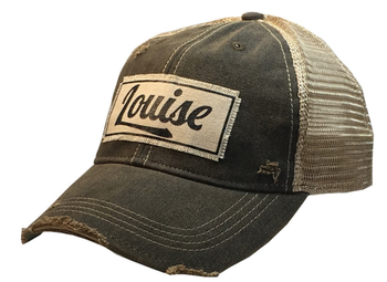 "Louise" Distressed Trucker Cap in Black
