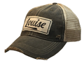 "Louise" Distressed Trucker Cap in Black