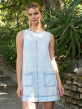 Sleeveless Pocket Detail Washed Denim Mini Dress