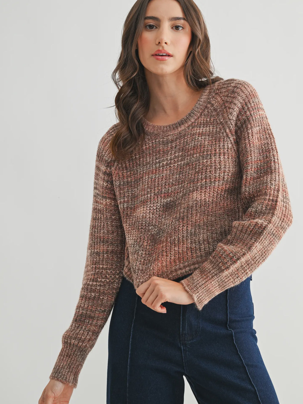 Cozy Knit Wool Sweater in Brown Multi