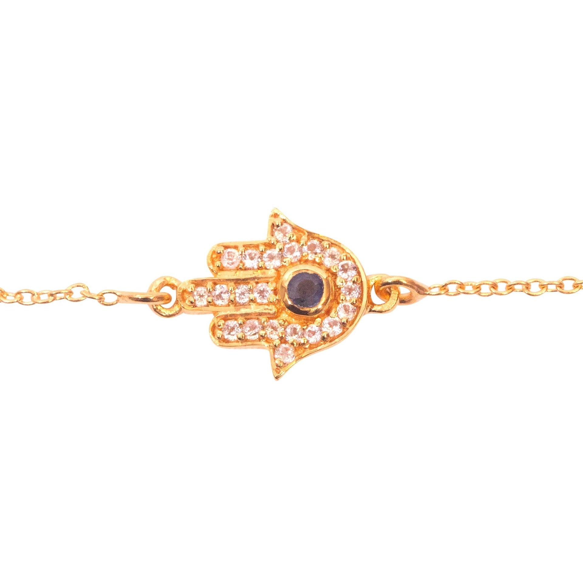 ***Blue Sapphire Hamsa Bracelet- Gold Plated Brass
