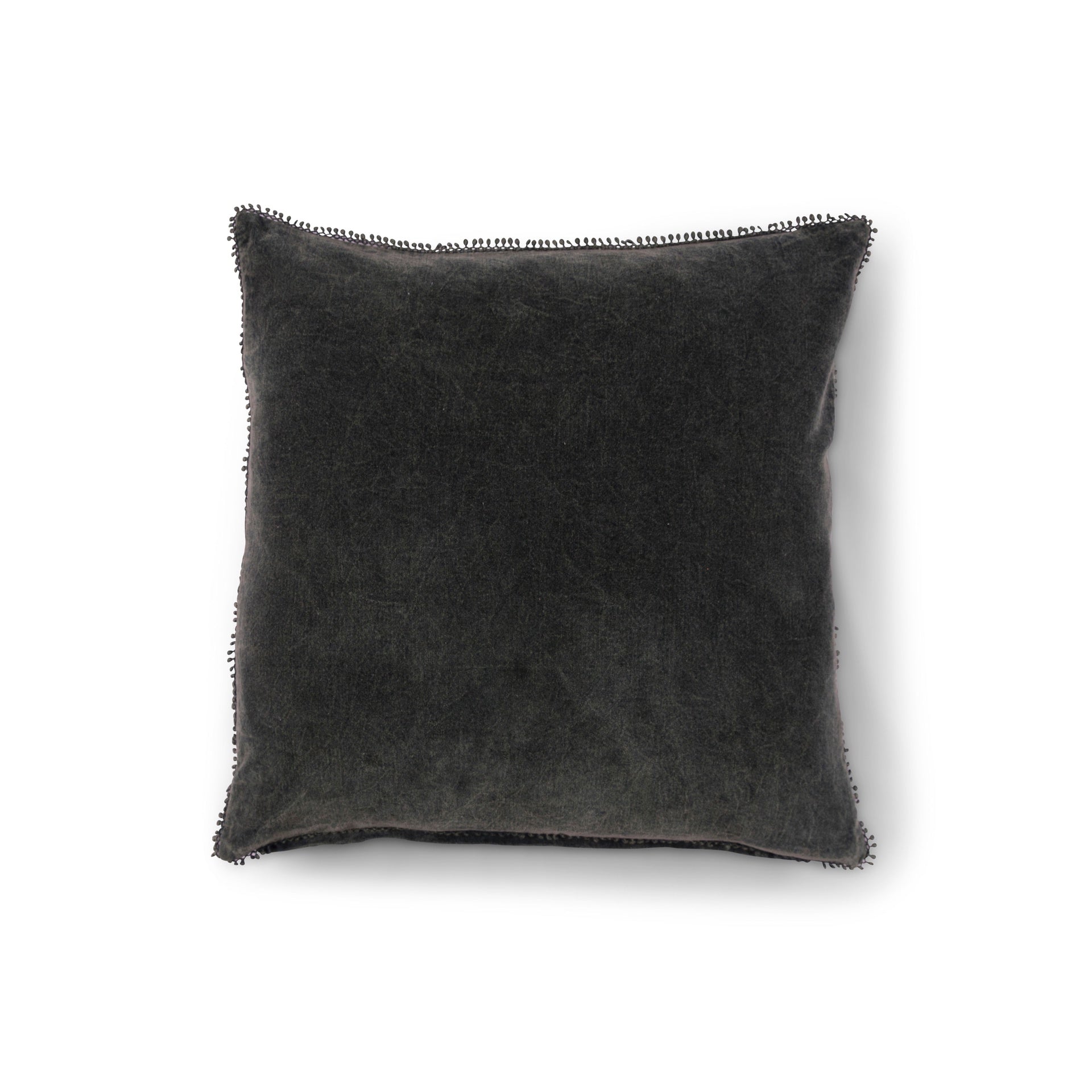 Pine Velvet Pillow With Poms - 22"x22