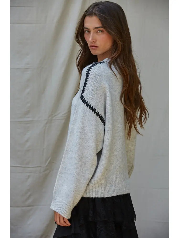 Knit Sweater Stitch Detailed Crew Neck Pullover