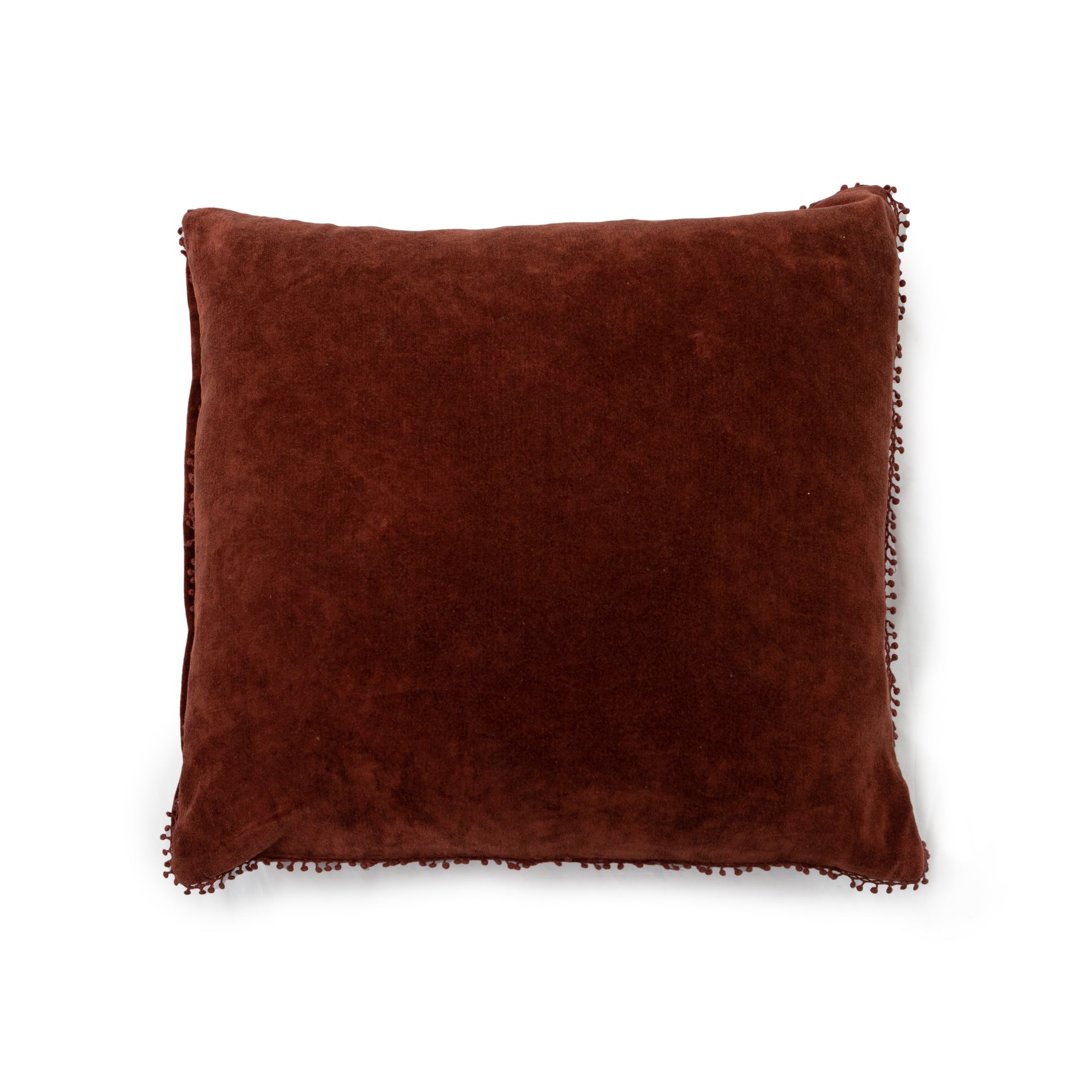 ***Rust Velvet Pillow with Poms - 22"x22