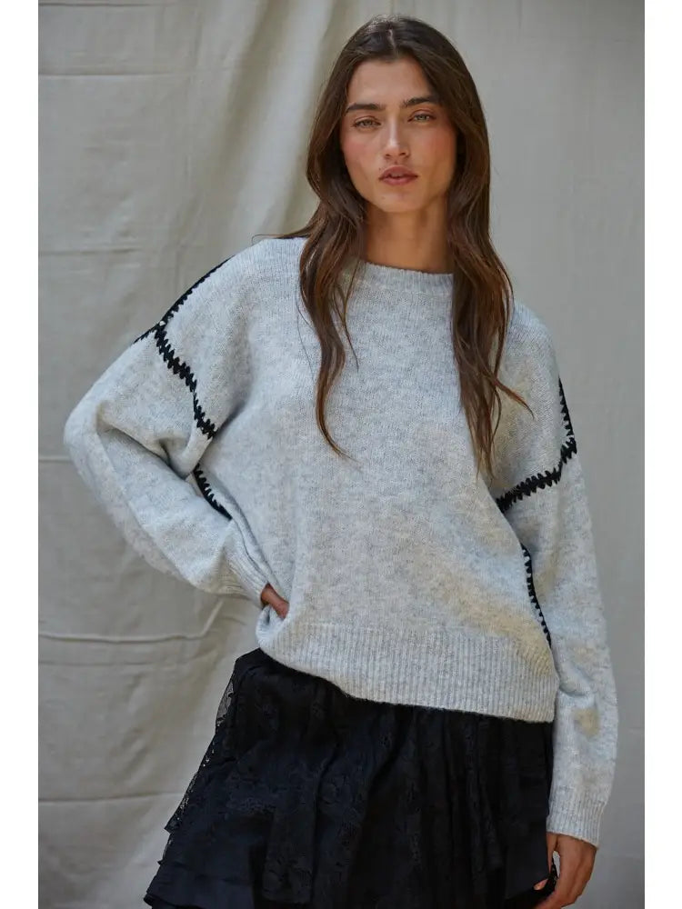 Knit Sweater Stitch Detailed Crew Neck Pullover