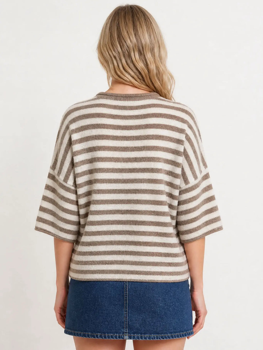 Striped Button Down Cardigan with Raw Edge