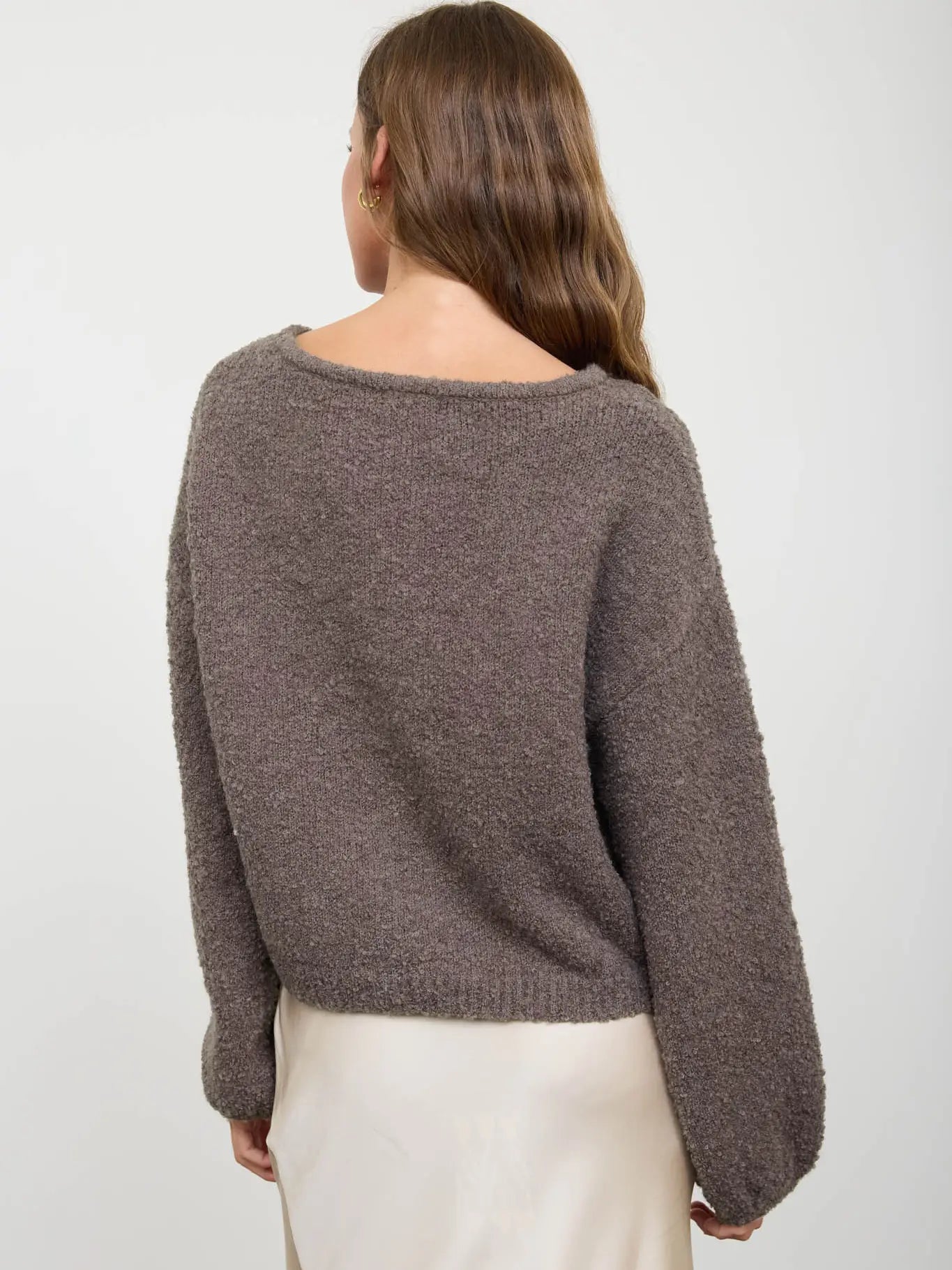 Long Sleeve Fuzzy Knit Sweater - Mocha