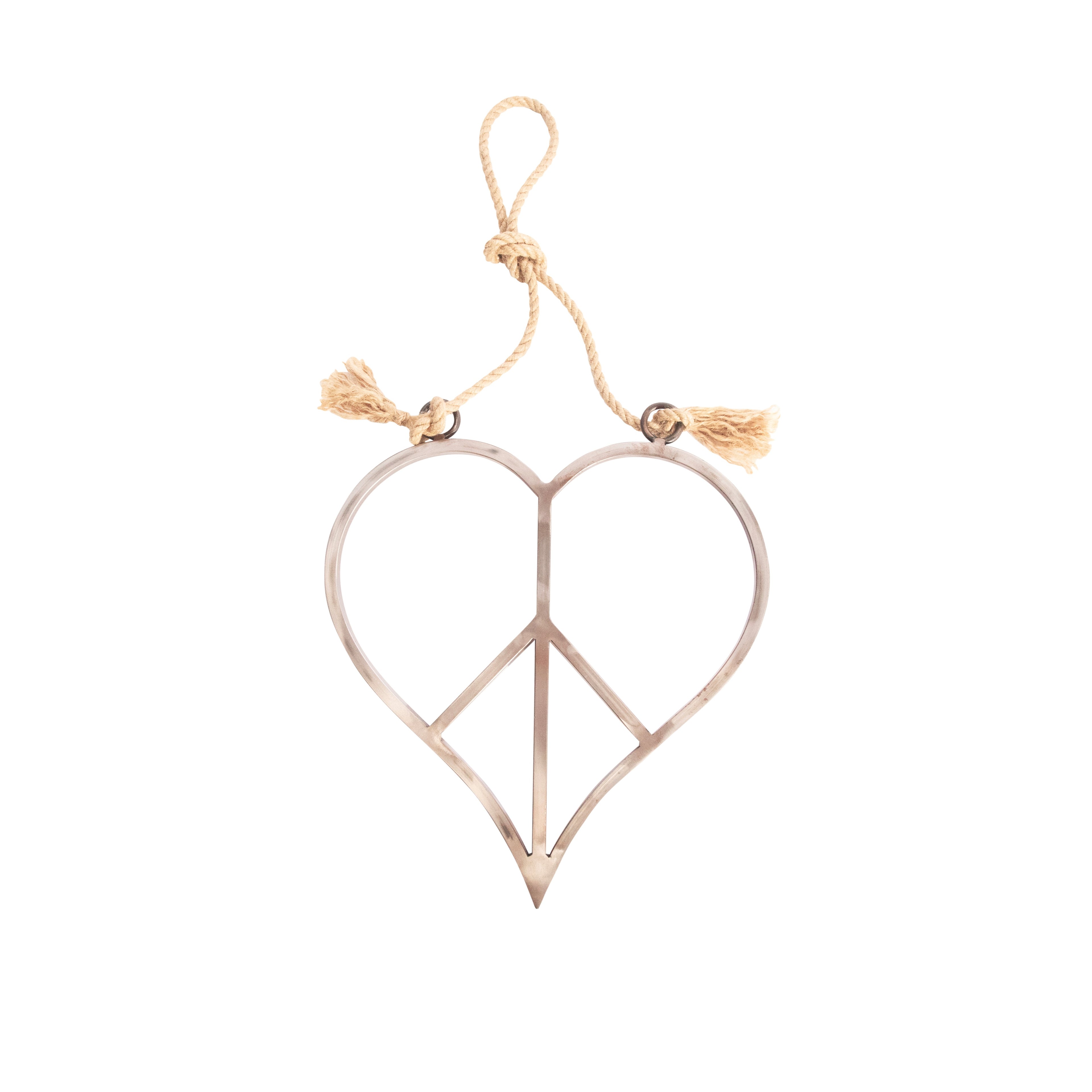 Hanging Metal & Jute Heart Peace Sign