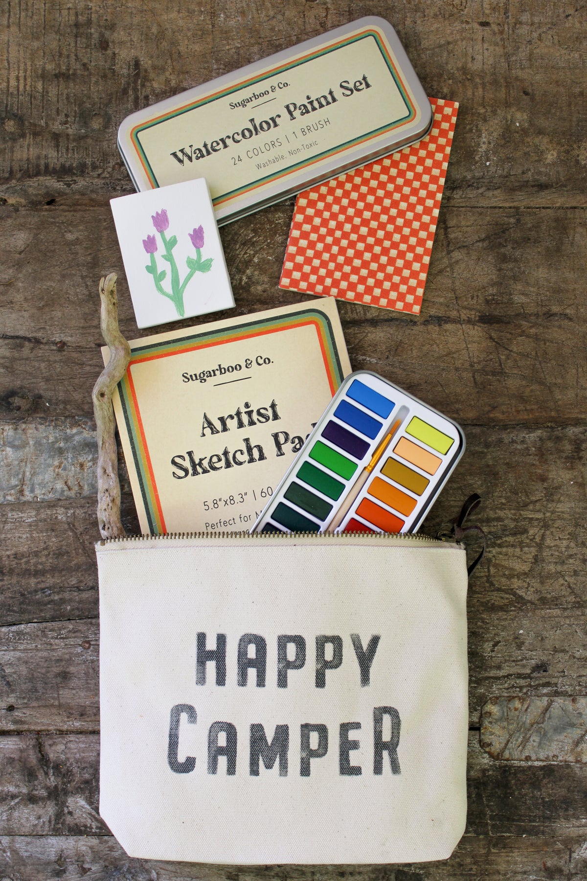 Happy Camper Canvas Zip Bag - Cream