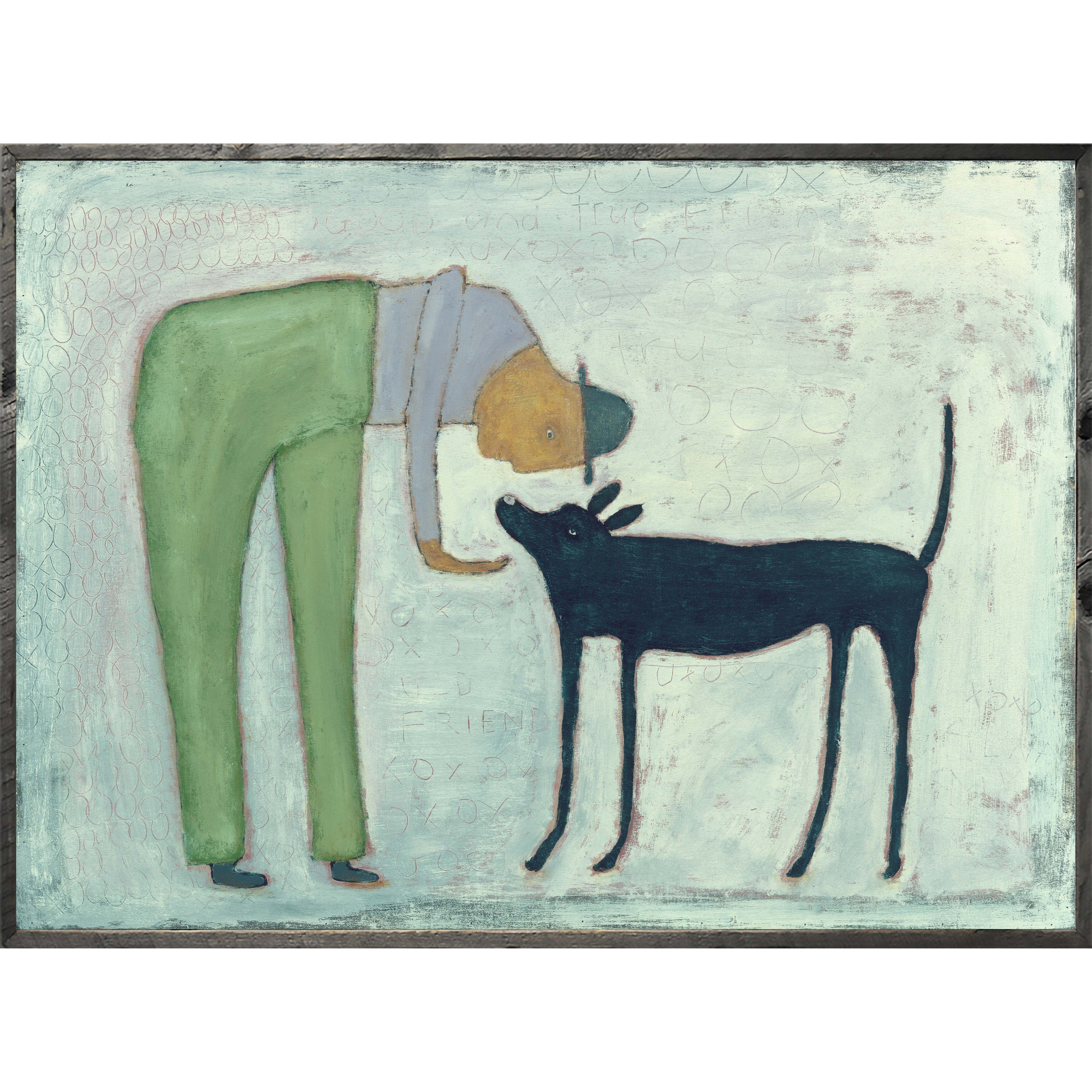 Man with Dog Art Print  (Grey Wood)