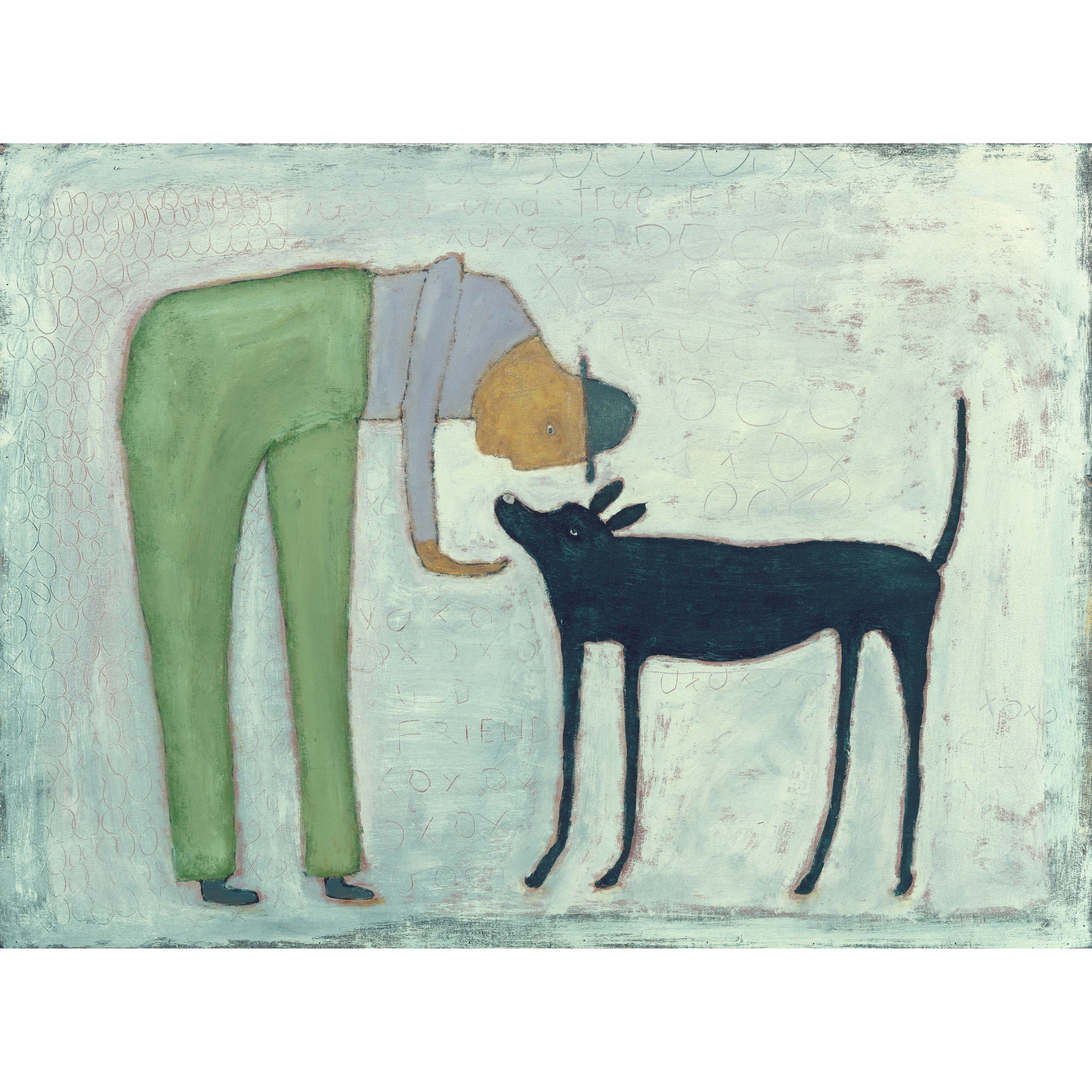 Man with Dog Art Print (Gallery Wrap)