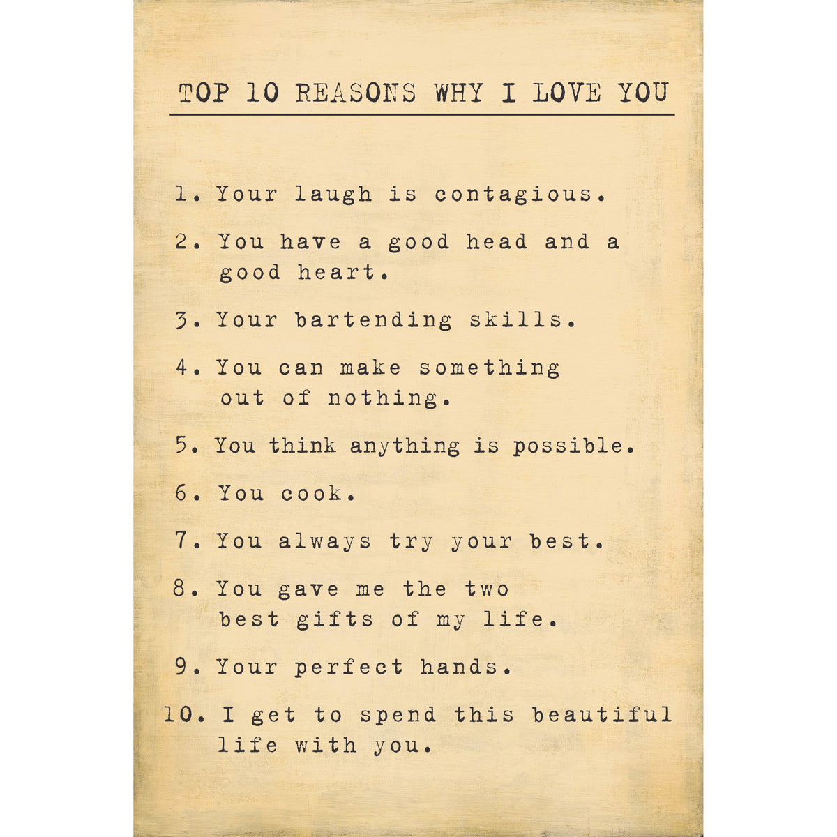 Top 10 Reasons I Love You Art Print