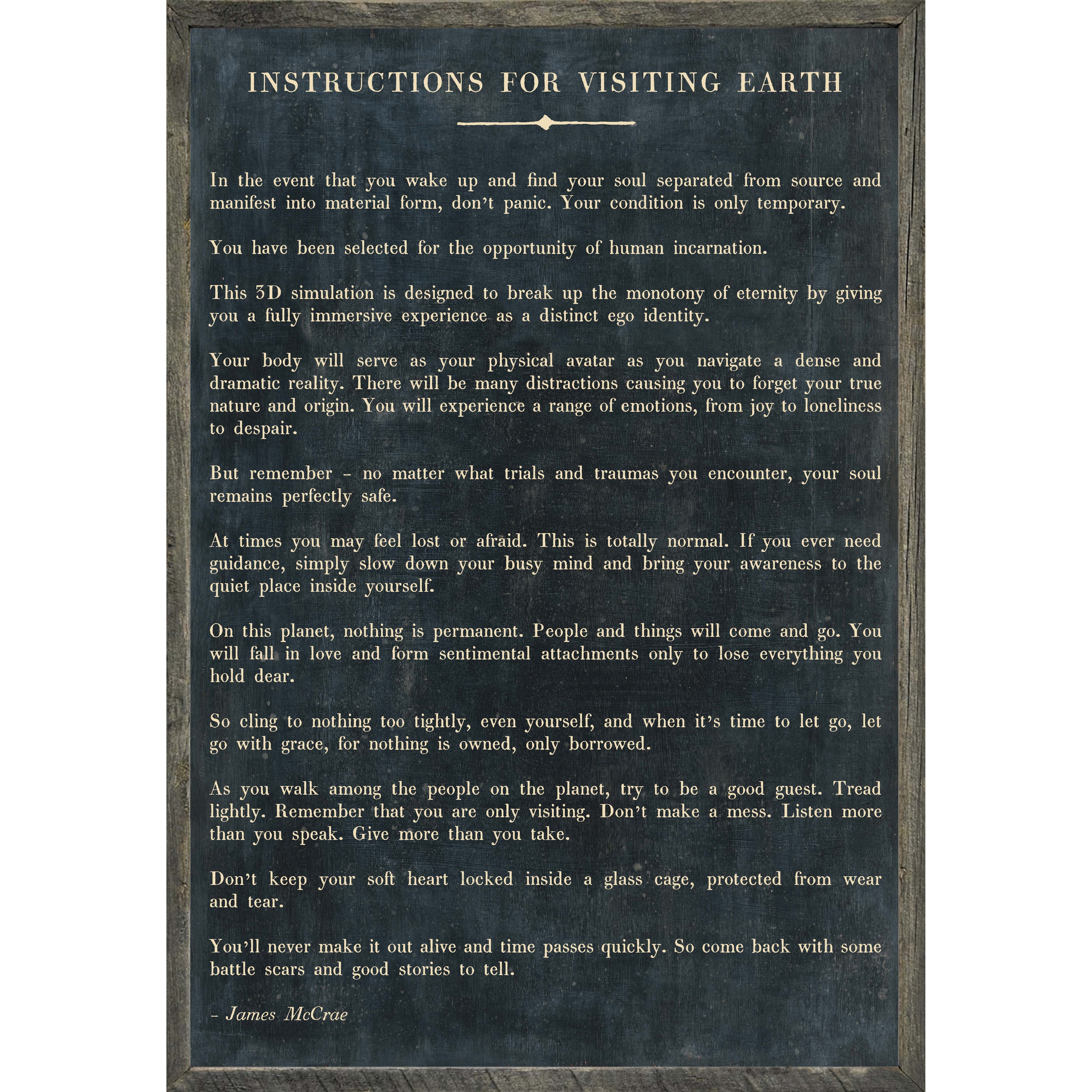 Instructions For Visiting Earth Art Print