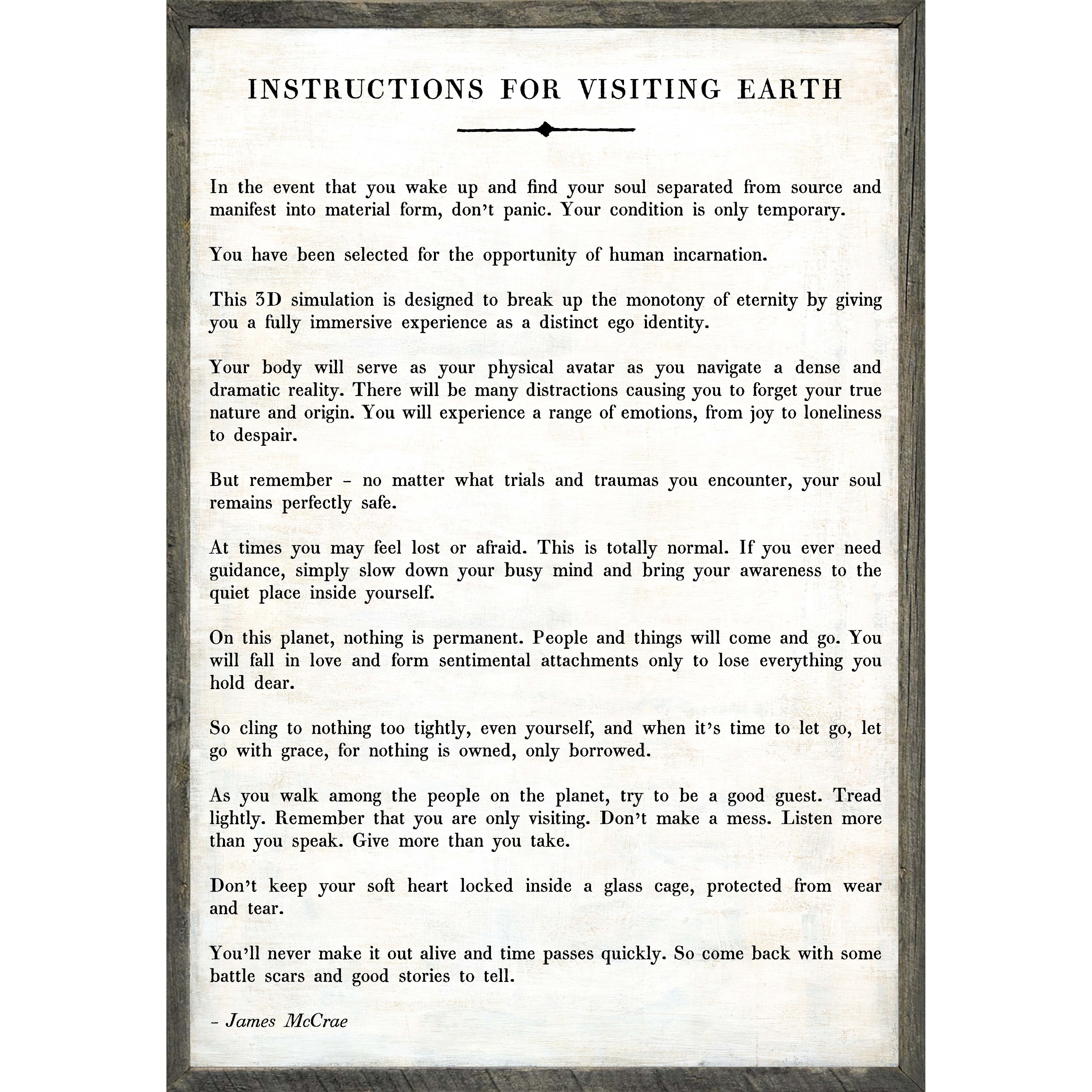 Instructions For Visiting Earth Art Print