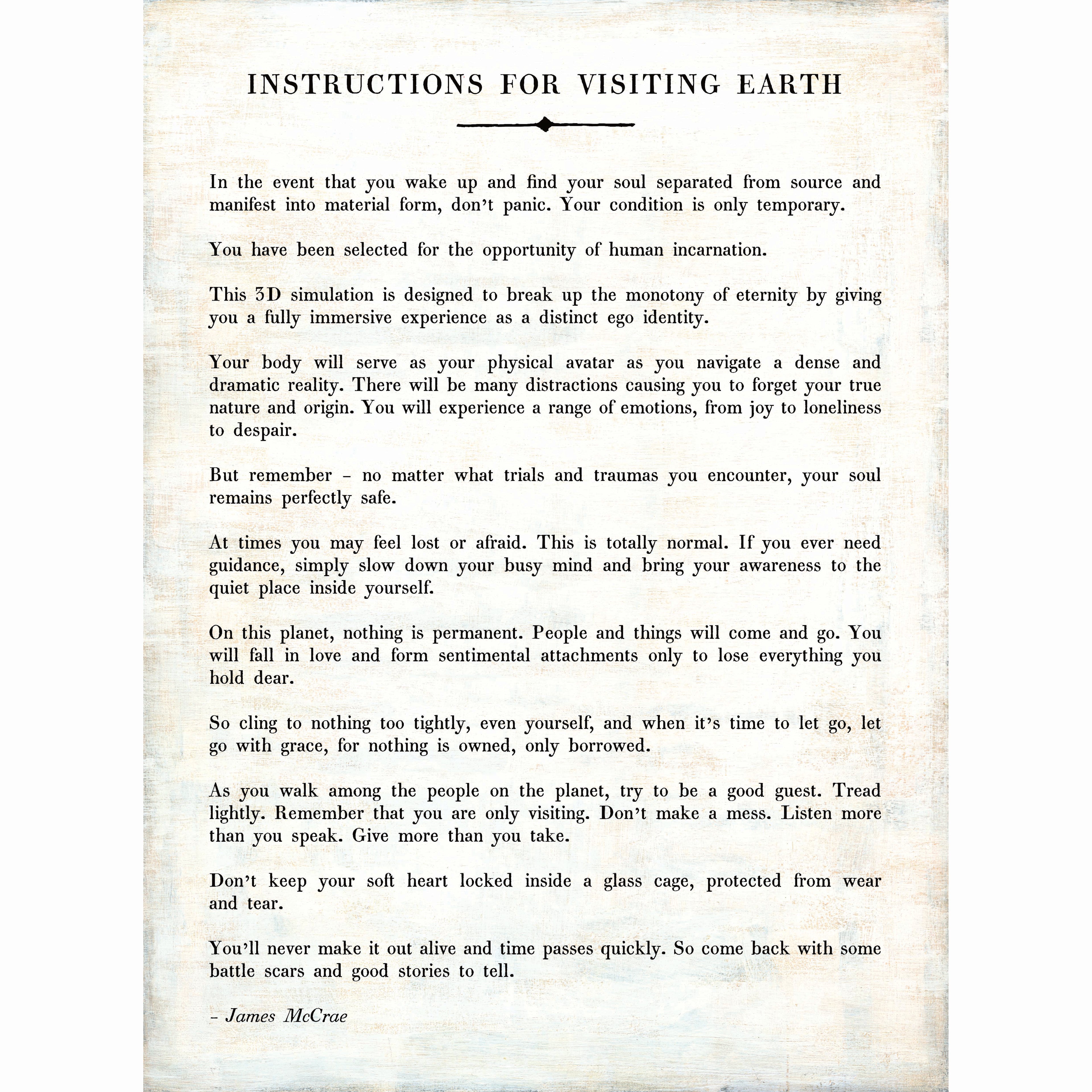 Instructions For Visiting Earth Art Print