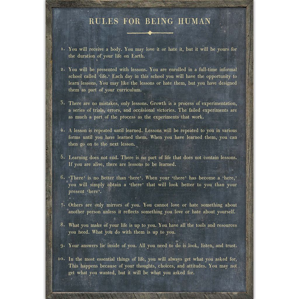 Rules For Being Human Art Print