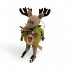 Felt Moose Ornament with Reindeer Sweater and Skates