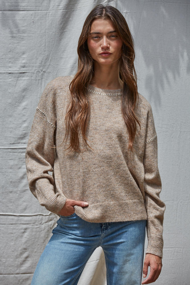 Knit Sweater with Contrast Stitches Detail