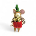 ***Brown mouse with brown striped sweater & present Ornament - Very Merry Mice