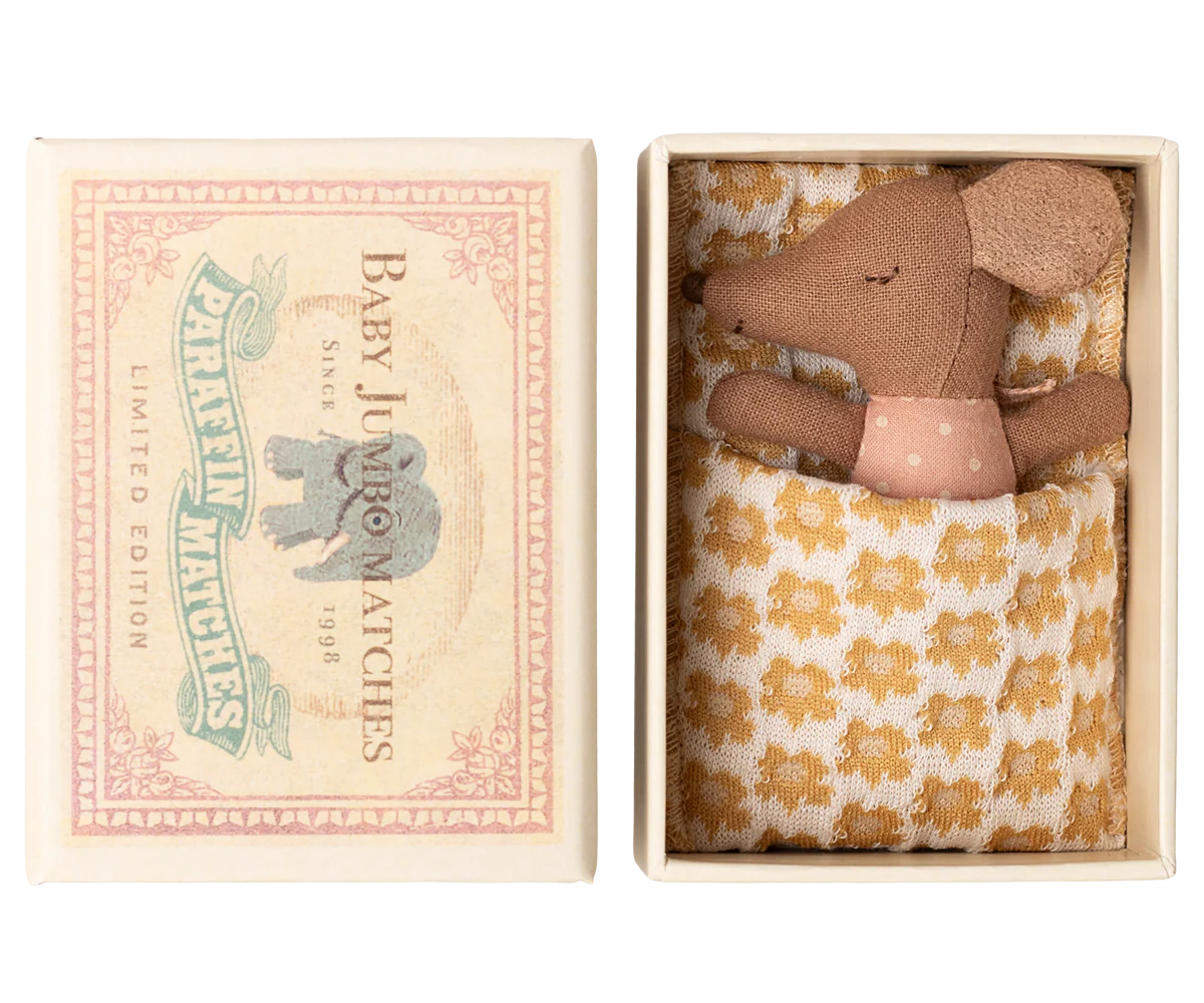 Sleepy Wakey Baby Mouse in Matchbox - Rose