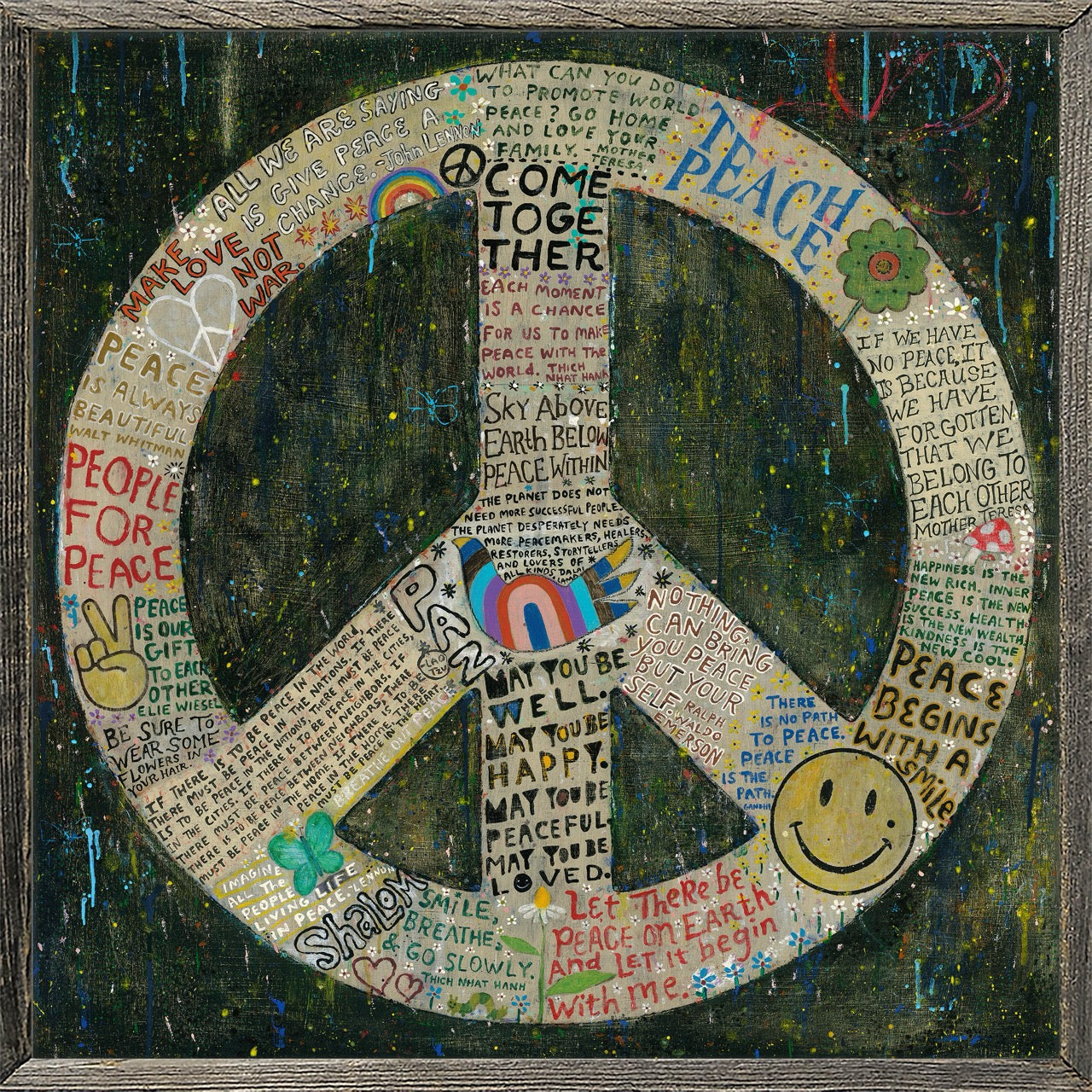 Choose Peace Art Print in Black - Grey Wood