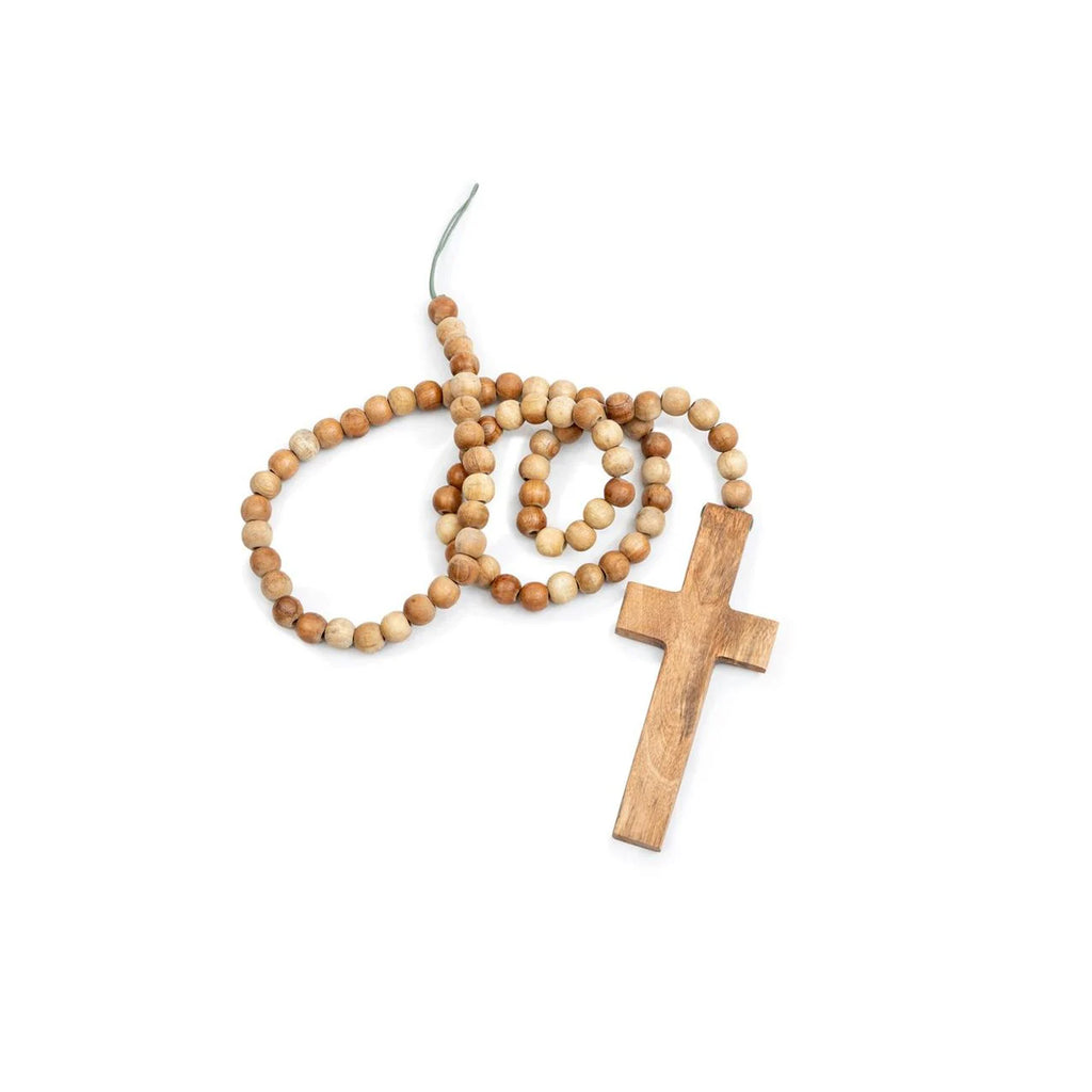 ***Cross on Natural Wood Bead Strand
