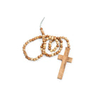 ***Cross on Natural Wood Bead Strand