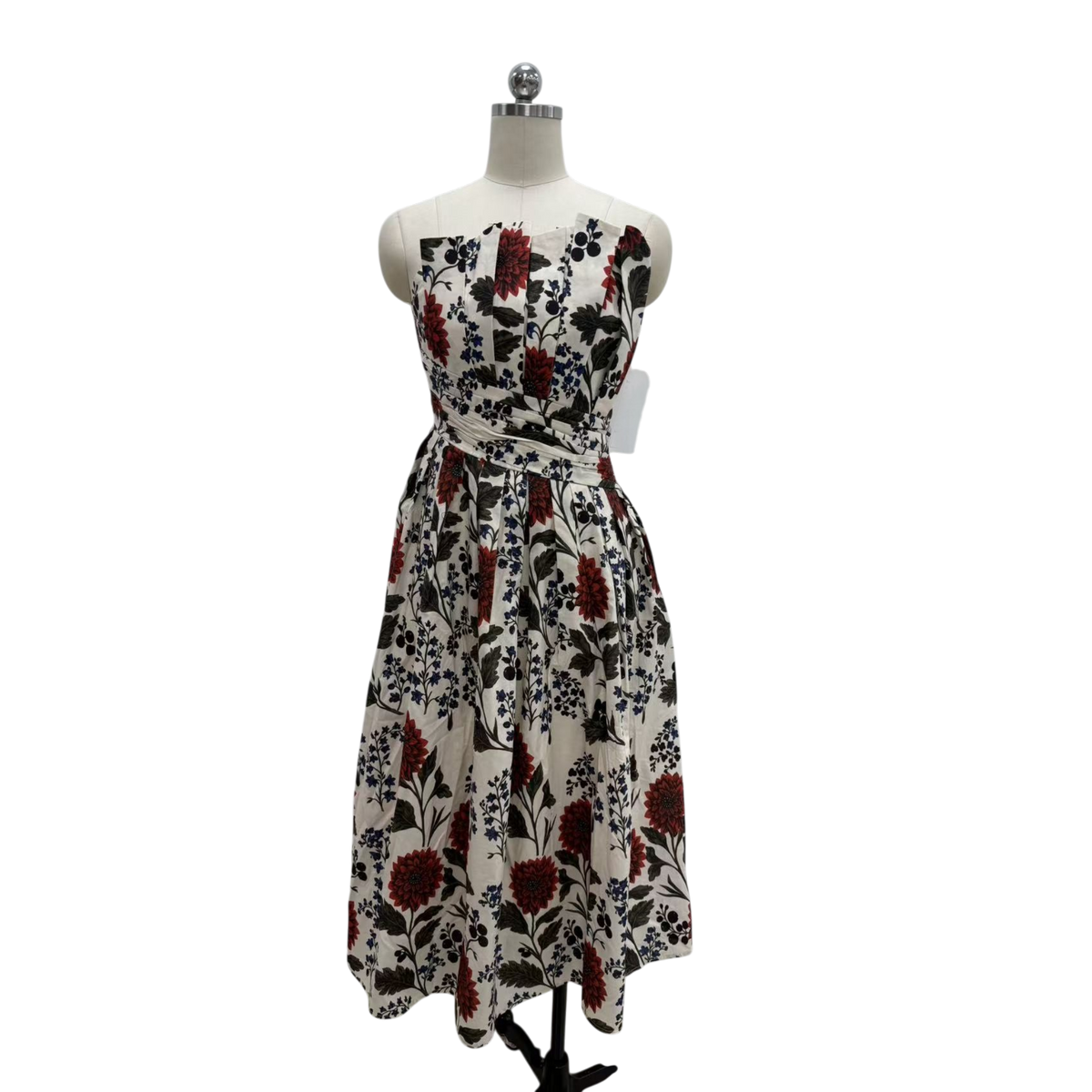 Floral Strapless Dress - Ecru