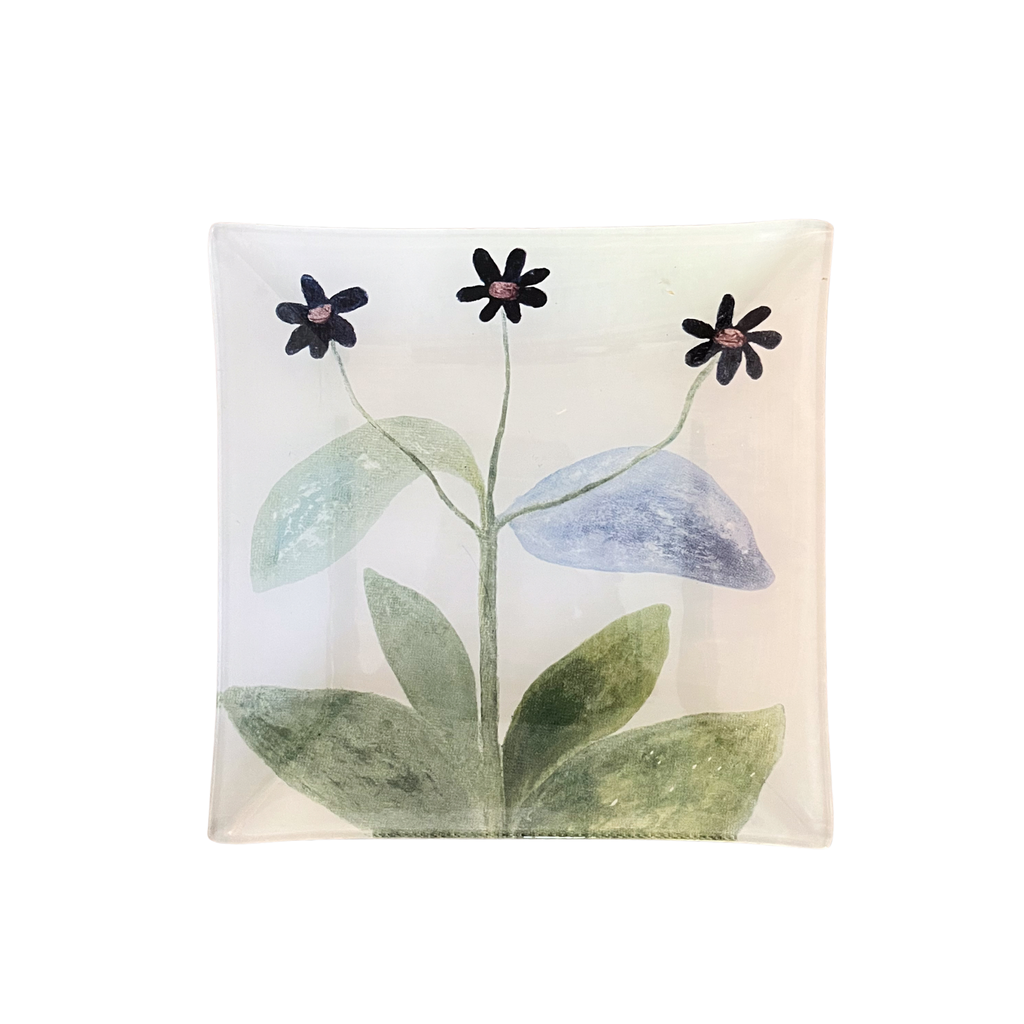 Blue Flower Square Decoupage Plate