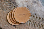 Drinks On Me Leather Coaster in Brown - Set of 4