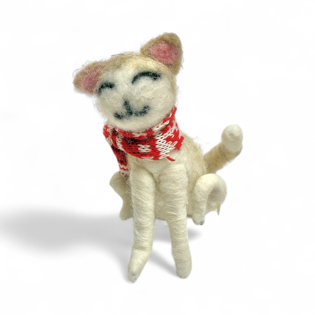 Tan & white Cat with red & white scarf - Clutter of Cats
